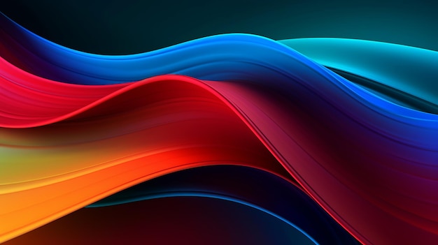 Digitale achtergrond met veelkleurige gebogen golven die een visueel boeiend en dynamisch ontwerp presenteren met een levendige reeks kleuren die een gevoel van beweging en energie creëren Generative Ai