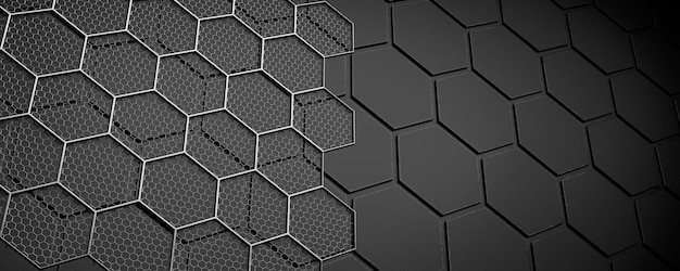 Foto digitale achtergrond technologische achtergrond neuraal netwerkconcept kunstmatige intelligentie achtergrond voor blockchain-ontwerp technologische zeshoeken in donkere kleur abstract achtergrond 3d-rendering