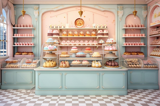 Foto digitale achtergrond van een bakkerij in pastelkleuren