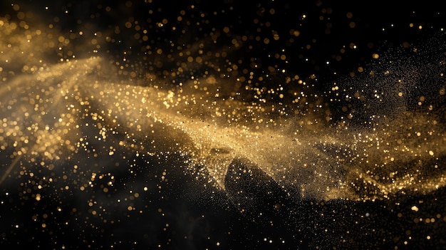 Digitale afbeelding van gouden glitter verspreid over een zwarte achtergrond AIG53F