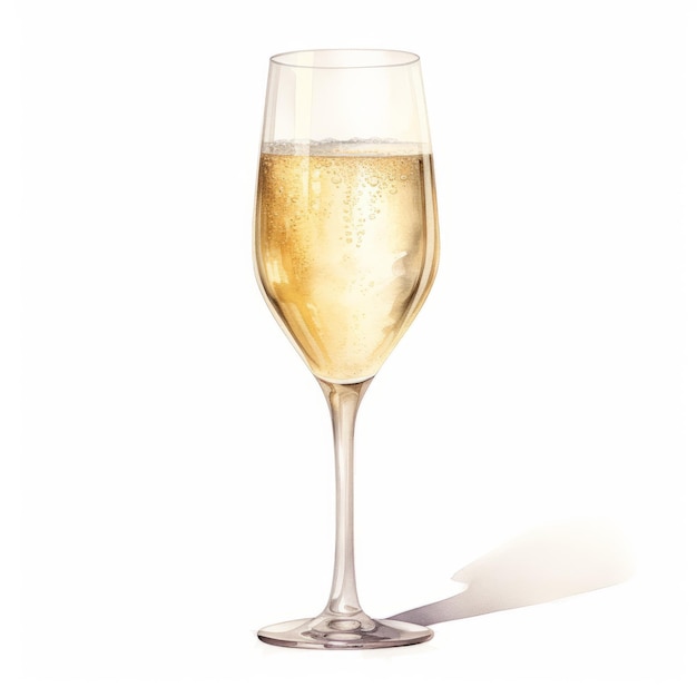 Digitale aquarel champagneglas op witte achtergrond