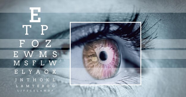 Digitale compositie van oogfocusdoosdetails en lijnen en oogtestinterface