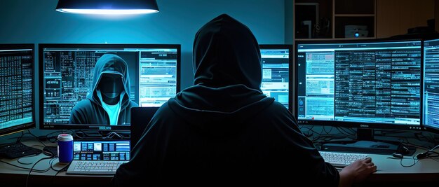 Digitale cracker in de matrix van getallen Cybercriminal Generatieve AI