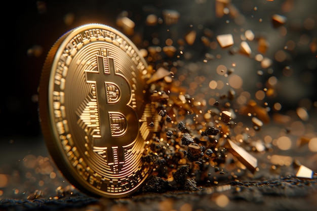 Digitale cryptocurrency bitcoin stort in door economische onzekerheid en risico's