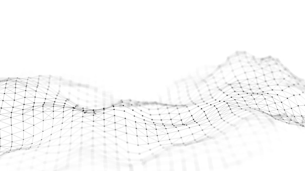 Digitale dynamische golf van deeltjes Abstract witte futuristische achtergrond Big data visualisatie 3D rendering