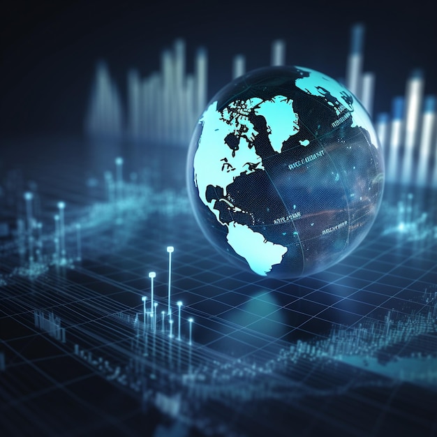 Digitale financiële grafiek met wereldkaart Globe