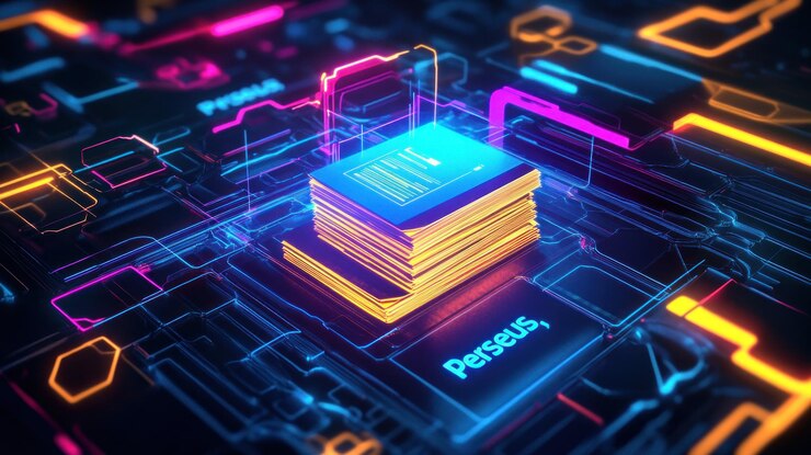 Foto digitale gegevensopslag veilige bestanden op een futuristische printplaat