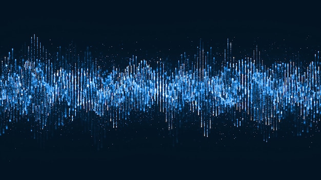 Digitale golfdeeltjes muziek en kleine deeltjes dansen beweging op golf voor digitale achtergrond.