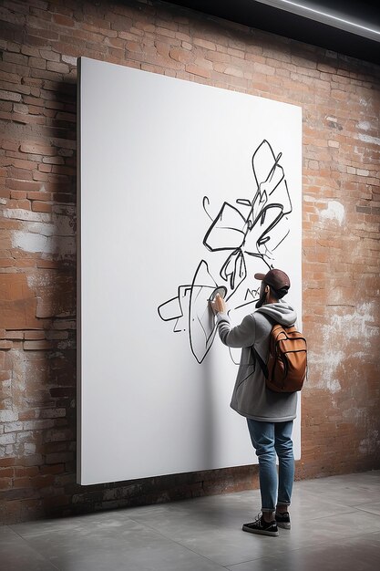 Foto digitale graffiti wall mockup blank white canvas interactief