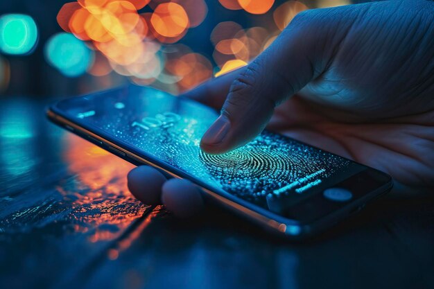 Foto digitale identiteit van smartphones en cybersecurity van persoonlijk bankieren of beleggingsveiligheid online concept