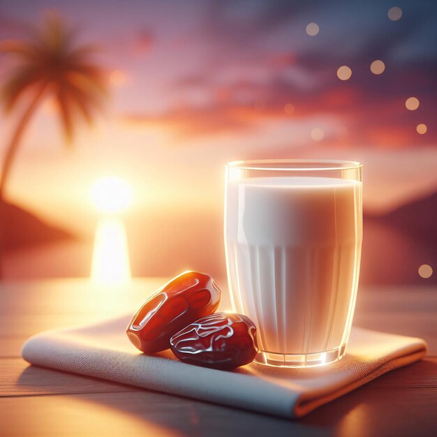 Foto digitale illustratie melk datum merk ramadan einde serene zonsopgang generatieve ai