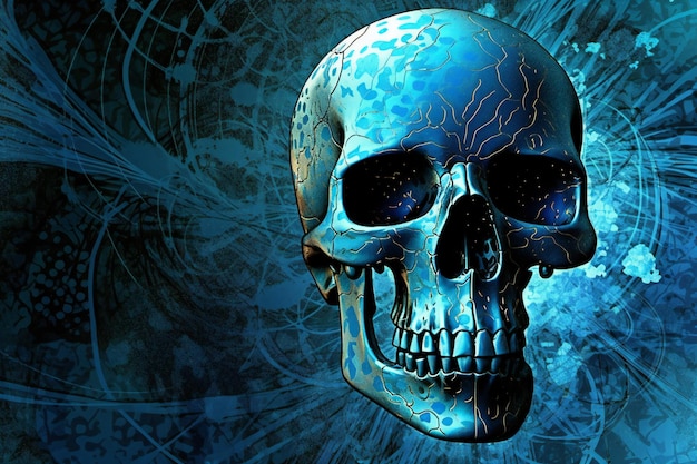 Digitale illustratie van een menselijke schedel op kleurenachtergrond met vignet