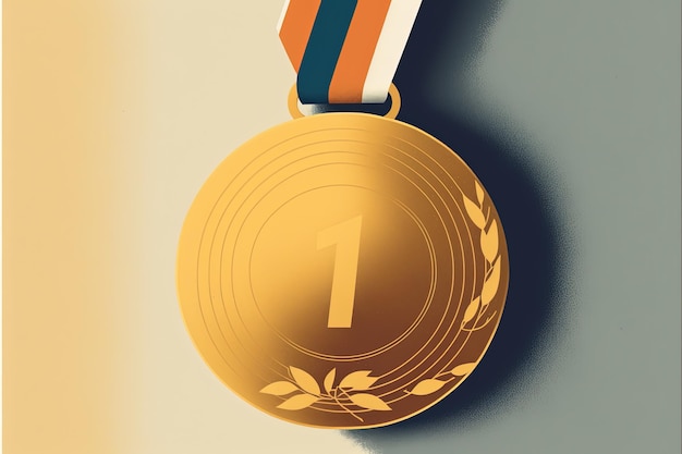 Digitale illustratie van gouden medaille met nummer 1, witte achtergrond. Generatieve AI