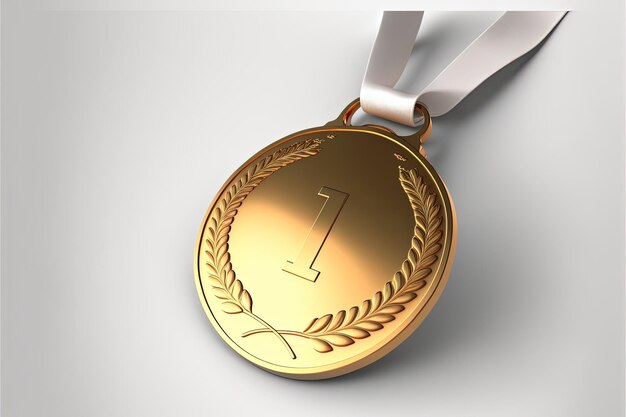 Digitale illustratie van gouden medaille met nummer 1, witte achtergrond. Generatieve AI