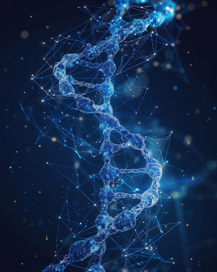 Foto digitale illustratie van het concept van genetische techniek van de dna-keten