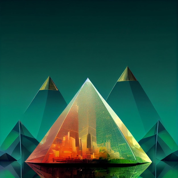 Digitale illustratie van piramide een futuristische stad