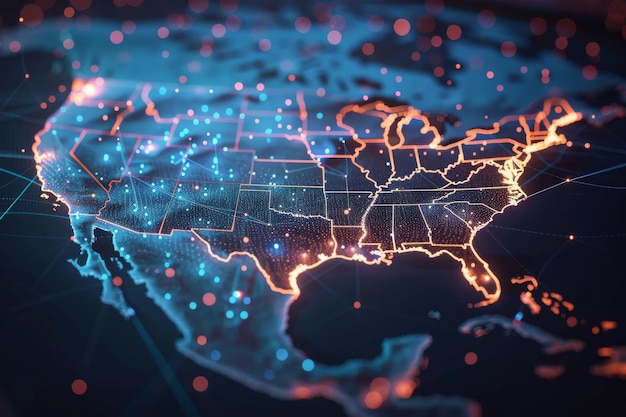 Digitale kaart van de VS met netwerkverbinding gemaakt met generatieve AI