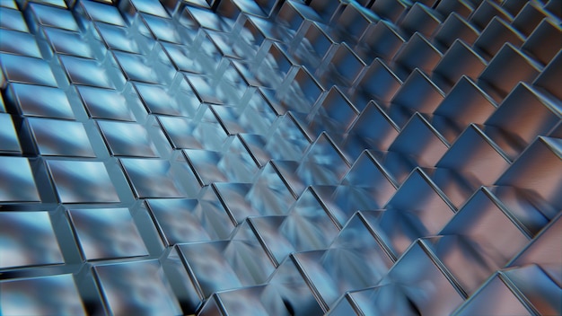 Digitale kubieke abstracte achtergrond van blauwe kleur metalen vierkanten reflectie digitale ruimte 3d renderen