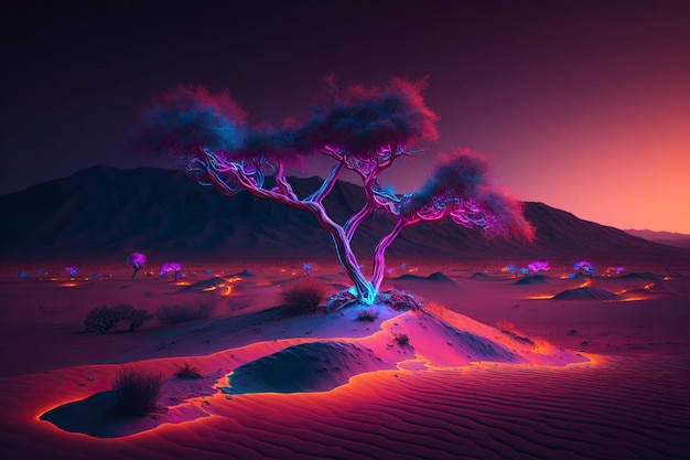 Digitale kunst die een neonwoestijn afschildert Generatieve AIx9