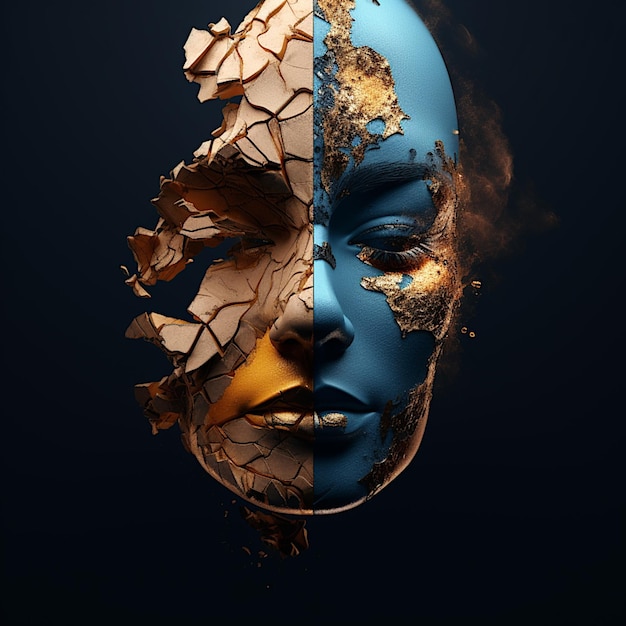 Digitale kunst voor een half gebroken gezicht en een half gezond gezicht