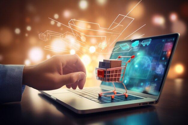 Digitale online marketing commerce verkoop winkelwagentje op laptop Generatieve AI