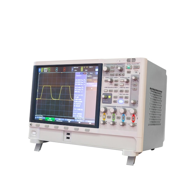 Digitale oscillograaf geïsoleerd op witte achtergrond Power Analyzer 3 fase