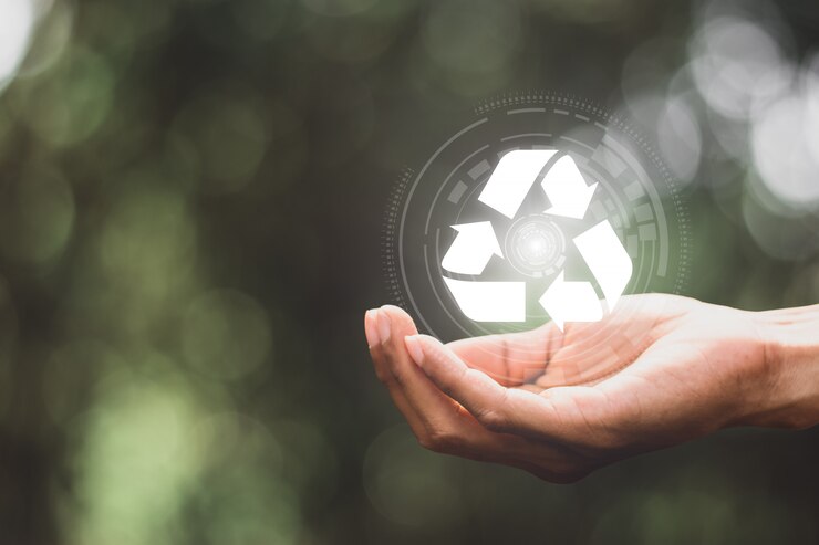 Foto digitale recyclingtechnologie in handen van mannen