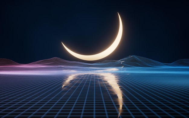 Digitale ruimte en maanlicht 3D-rendering