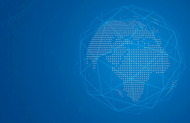 Digitale samengestelde afbeelding van een wereldkaart op een blauwe achtergrond