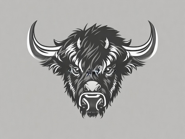 Digitale schilderij met het hoofd van een bizon logo aquarel illustratie