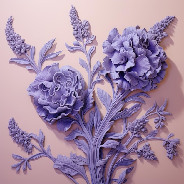 Digitale Sculptuur Van Lavendelbloemen Op Rococo Geïnspireerde Details En Romantische Kleuren