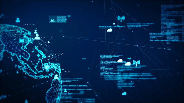 Digitale Technologienetwerkgegevens en Communicatie Concepten Abstracte Achtergrond. Aarde-element ingericht door NASA