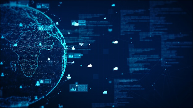 Digitale Technologienetwerkgegevens en Communicatie Concepten Abstracte Achtergrond. Aarde-element ingericht door NASA