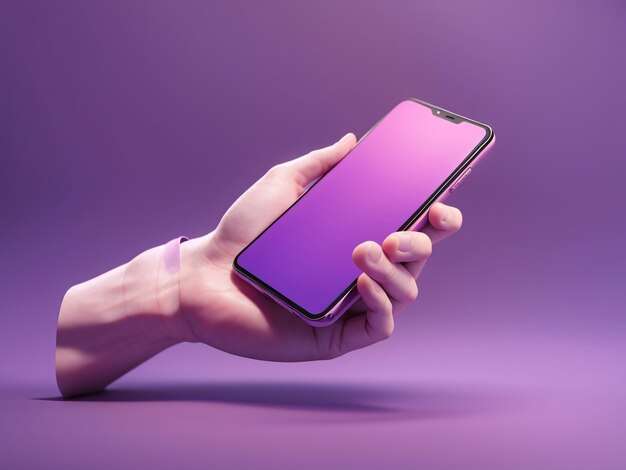 Digitale wereld in de hand 3D cartoon Hand die smartphone vasthoudt geïsoleerd