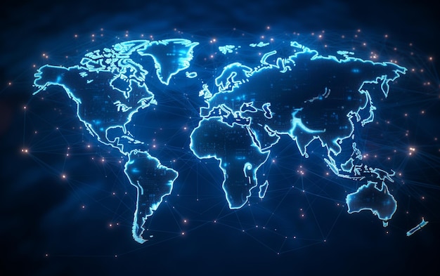 Digitale wereldkaart hologram blauwe achtergrond