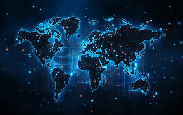 Digitale wereldkaart hologram blauwe achtergrond