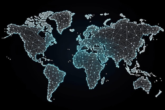 Digitale wereldkaart met puntverbindingen Wereldwijde communicatie Generatieve AI