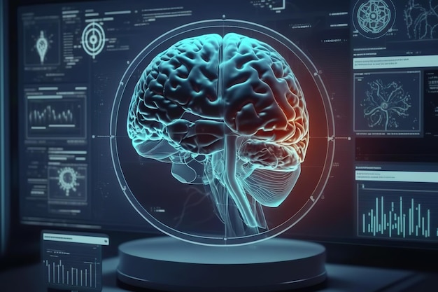Digitale xray menselijke hersenscan Generatieve AI illustratie