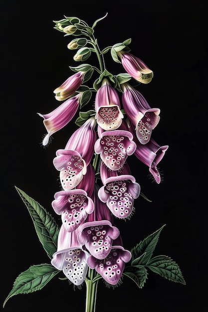 Photo digitalis spp foxglove botanical collage illustrations compilation