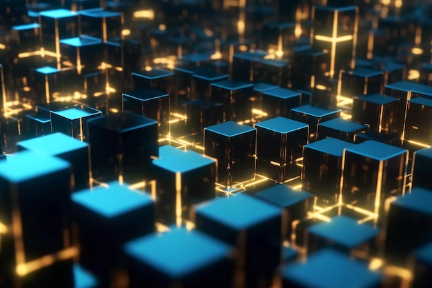 digitally animated background lighted blocks and lights intertwined networks generative ai