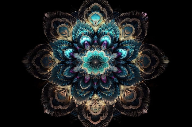 Digitally created floral design in shades of blue and green Generative AI
