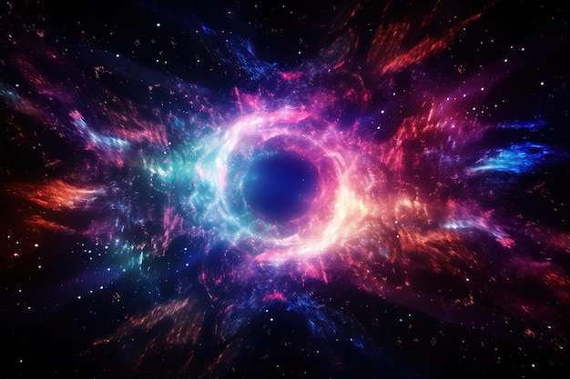 深宇宙にデジタル的に作成されたサイケデリックな光の渦