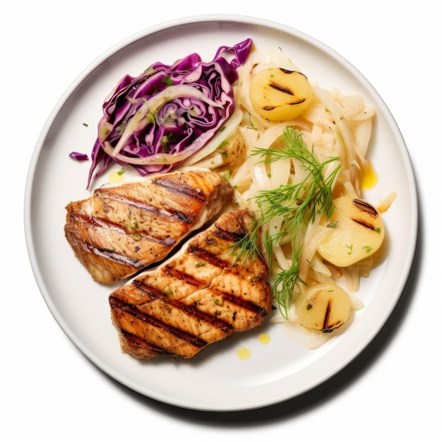 Photo digitally enhanced grilled salmon with cabbage