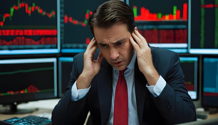 Digitally enhanced shot of a handsome businessman working in the office superimposed over a graph sh