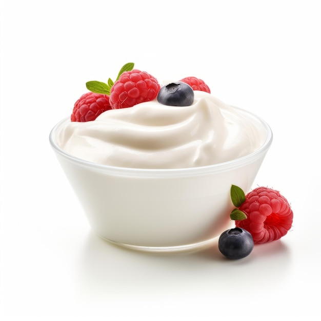 Digitally Enhanced White Yogurt Bowl With Berries On White Background