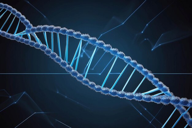 Photo digitally generated blue dna strand with ecg line 3d