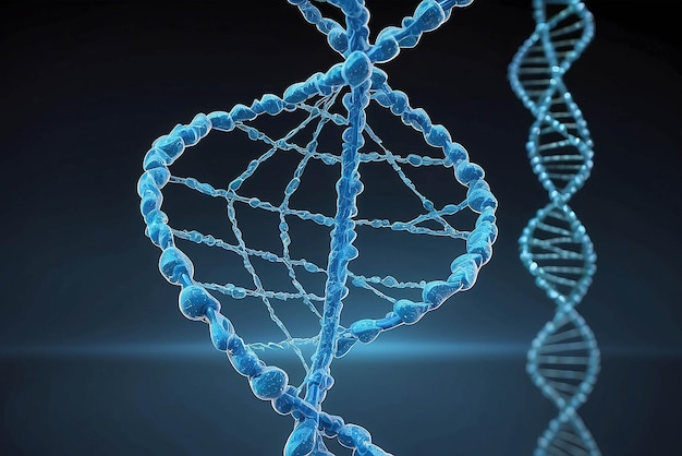 Digitally generated blue DNA strand with ECG line 3d