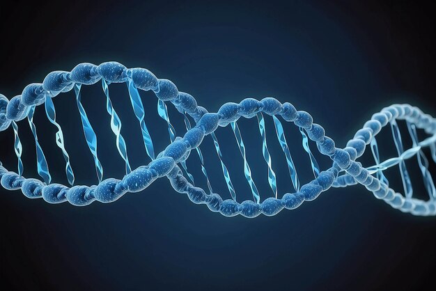 Foto filamento di dna blu generato digitalmente con linea ecg 3d