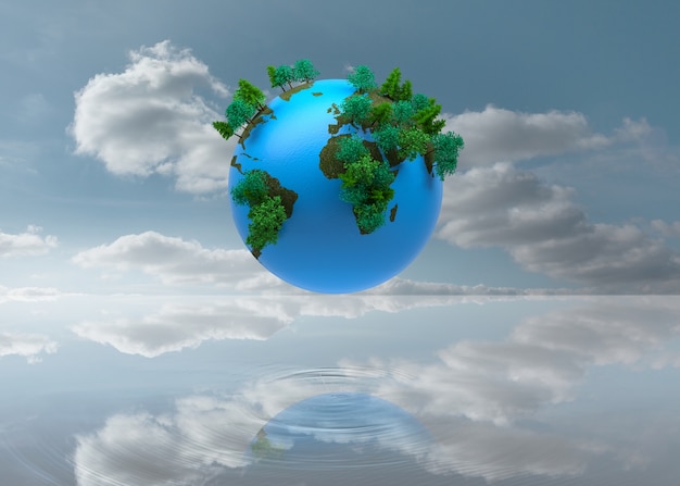 Digitally generated earth floating in air