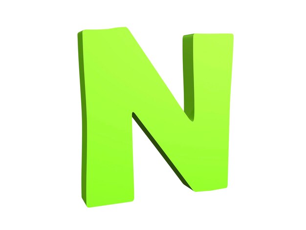 Foto immagine generata digitalmente della lettera verde n su sfondo bianco